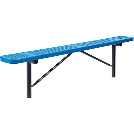 Global Industrial 8ft Outdoor Steel Flat Bench, Perforated Metal, In Ground Mount, Blue 262076IBL